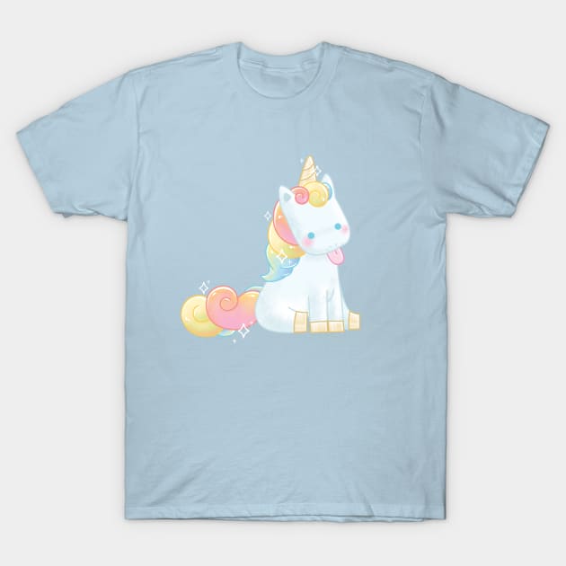 Cute Pastel Unicorn Blepp T-Shirt by Maggieful Designs